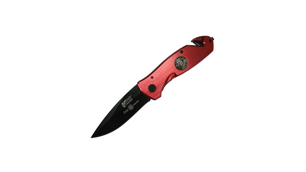 Master Cutlery Fire Rescue, Red Aluminum Handle, Black Blade, Plain MX-8017F