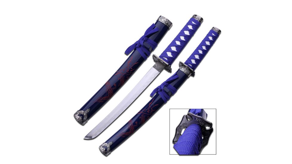 Master Cutlery Fixed Blade, 21in, Carbon Steel Blade, Blue Cord Wrap Handle YK-58SBLD