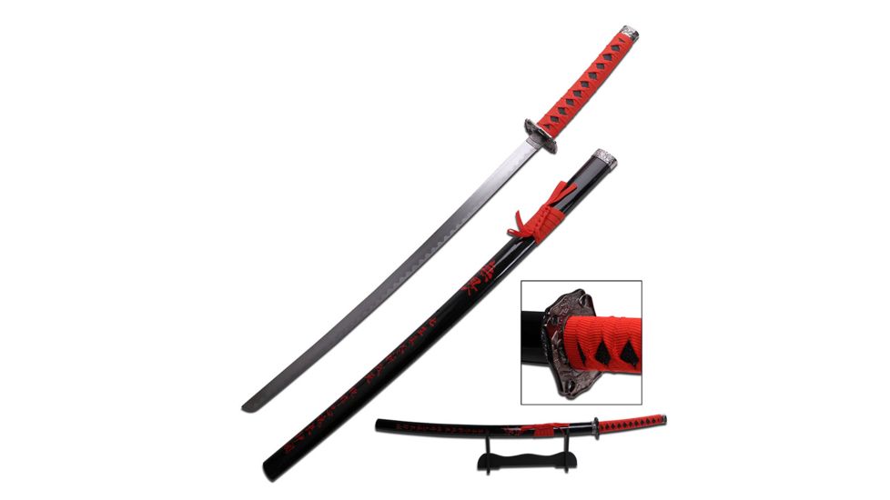 Master Cutlery Fixed Blade, 40in, Carbon Steel Blade, Red Cord Wrapped Handle SW-80