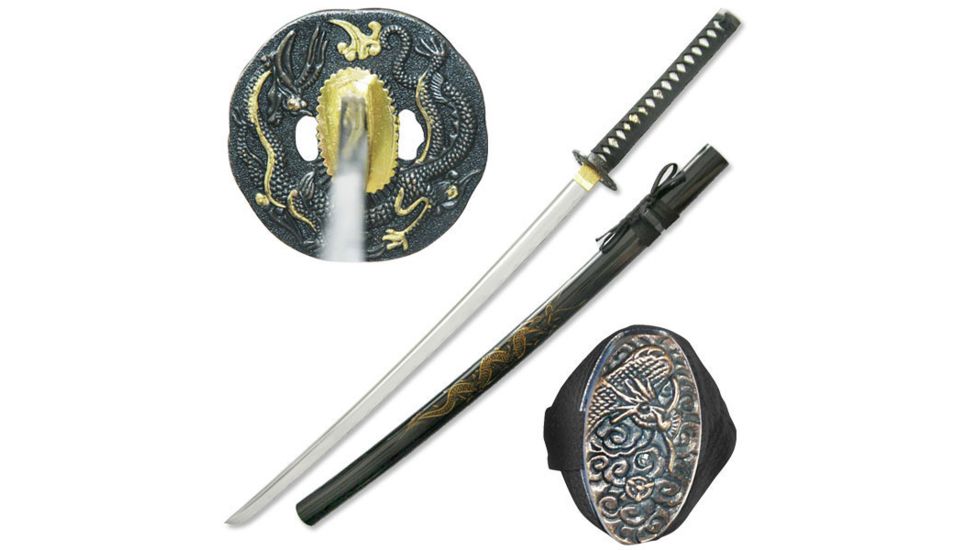 Master Cutlery Fixed Blade, 41in, Carbon Steel Blade, Black Cord Wrapped With Imitation Ray Skin Handle SW-768BK