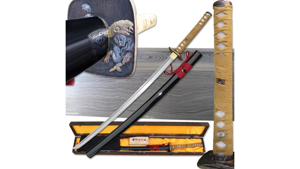 Master Cutlery Fixed Blade, 41in, Damascus Steel Blade, Suede Leather Wrapped With Real Ray Skin Handle MC-3062