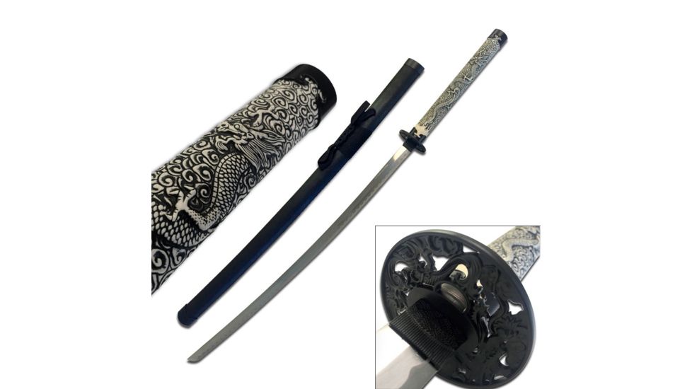 Master Cutlery Fixed Blade, 41in, Stainless Steel Blade, Dragon Sculpted Nylon Fiber Handle SW-469BK