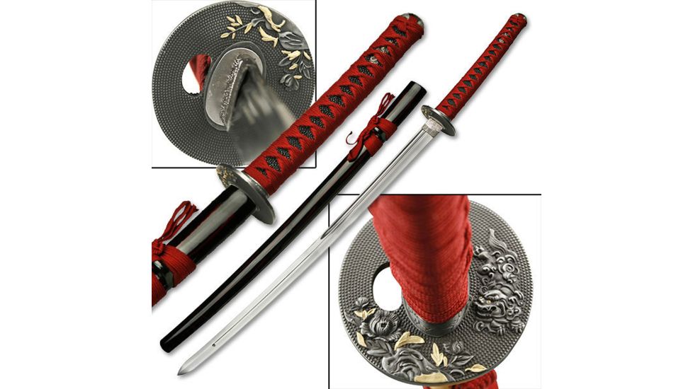 Master Cutlery Fixed Blade, 41in, Stainless Steel Blade, Red Cord Wrapped Handle JL-595