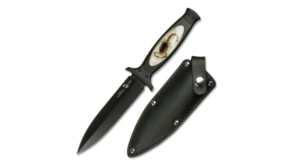 Master Cutlery Fixed Blade, 9in, Stainless Steel Blade, Real Scorpion Inlay Handle TA-36