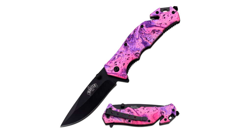 Master USA Drop Point Spring Assisted Knife, 3.5 in, 3Cr13 Stainless Steel Stainless Steel, Pink Camo, MU-A001PK