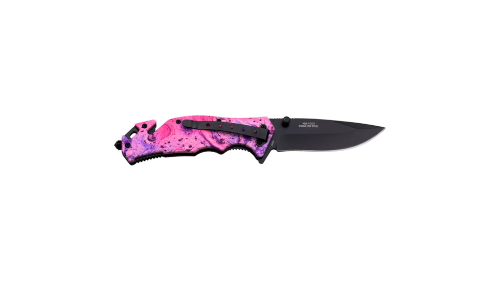 Master USA Drop Point Spring Assisted Knife, 3.5 in, 3Cr13 Stainless Steel Stainless Steel, Pink Camo, MU-A001PK