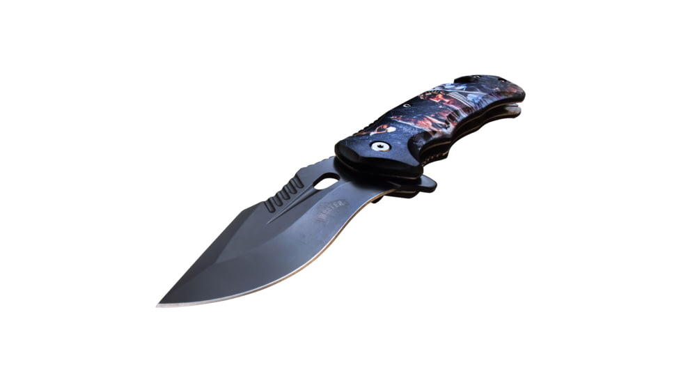 Master USA Embossed Printing Spring Assisted Knife, 3.75 in, 3Cr13 Stainless Steel Stainless Steel, Drop Point, Multicolor Indians, MU-A116I