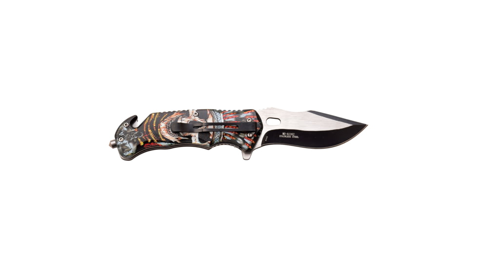 Master USA Embossed Printing Spring Assisted Knife, 3.75 in, 3Cr13 Stainless Steel Stainless Steel, Drop Point, Multicolor Skeleton, MU-A116J