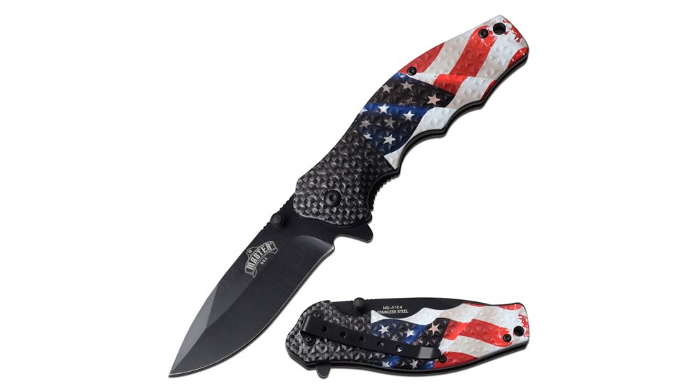 Master USA Spring Assisted Folding Knive, 3.25in Blade, Injection Moded, 3CR13 Steel Blade Knive, US Flag, MU-A104AF