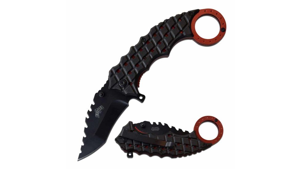 Master USA MU-A057BR Spring Assisted Knife, 3in, 3CR13 Stainless Steel, Tanto, Black Blade, Injection Molded Handle, Black, MU-A057BR