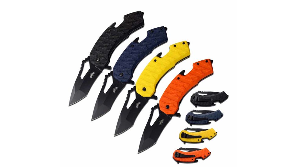 Master USA MU-A058 Spring Assisted Knife Set, 3.1in, 3CR13 Stainless Steel, Modified Tanto, Black Blade, Injection Molded Handle, MU-A058