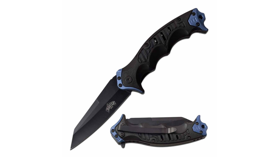 Master USA MU-A074BL Spring Assisted Knife, 3.25in, 3CR13 Stainless Steel, Sheepfoot, Black Blade, Injection Molded Handle, Blue/Black, MU-A074BL