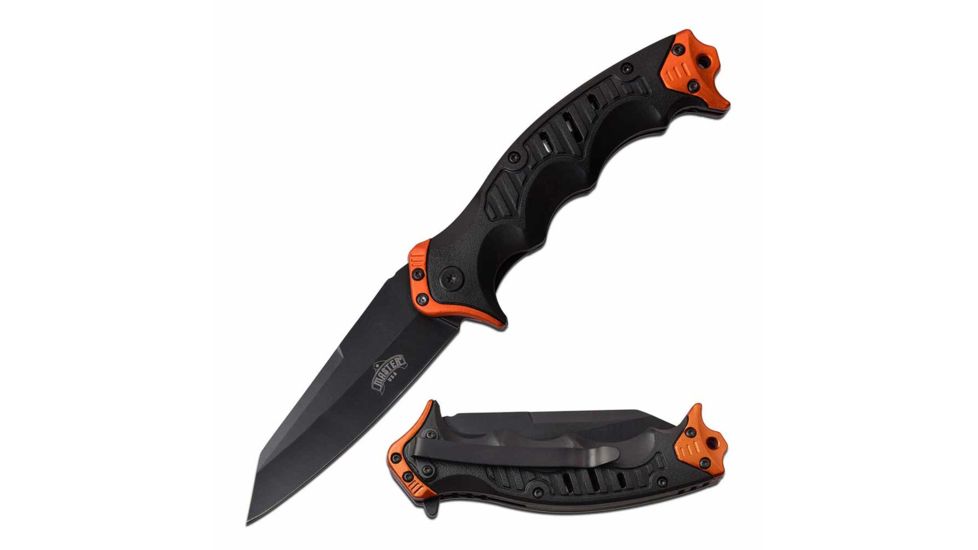 Master USA MU-A074OR Spring Assisted Knife, 3.25in, 3CR13 Stainless Steel, Sheepfoot, Black Blade, Injection Molded Handle, Orange/Black, MU-A074OR