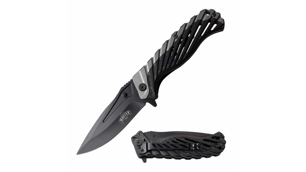 Master USA MU-A082GY Spring Assisted Knife, 3.75in, 3CR13 Stainless Steel, Spear Point, Black Blade, Injection Molded Handle, Gray/Black, MU-A082GY