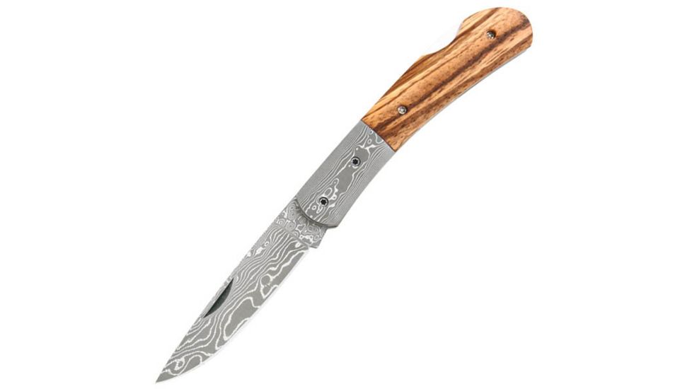 Mastiff Folder Knife, Zebra Wood Handle, Damascus Blade, Plain MFKJ-004ZW