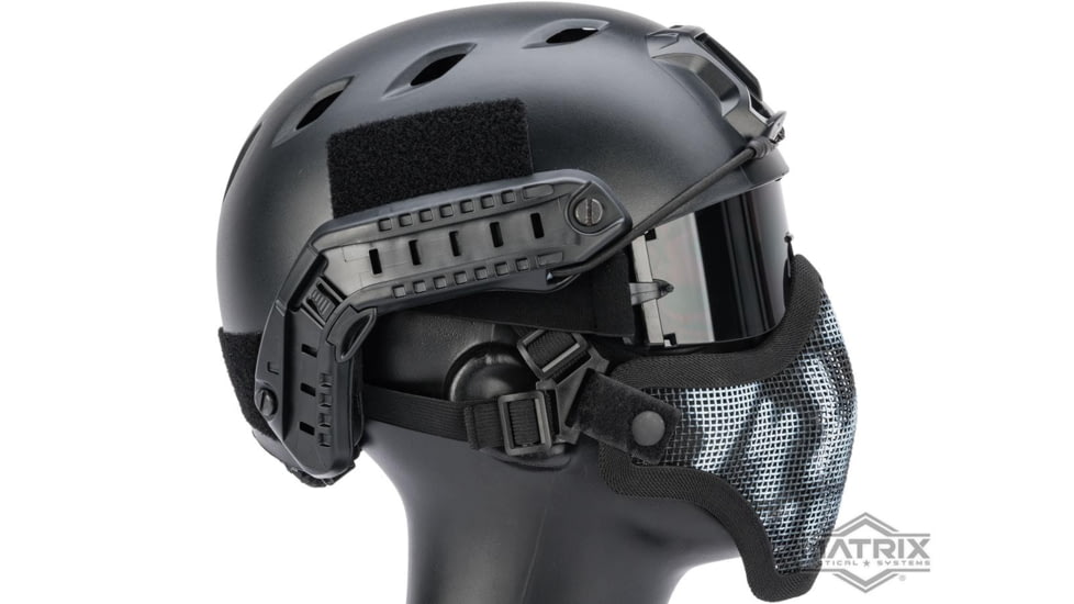 Matrix Iron Face Carbon Steel Mesh Striker V1 Lower Half Mask, Black/Skull, MA-09-WB