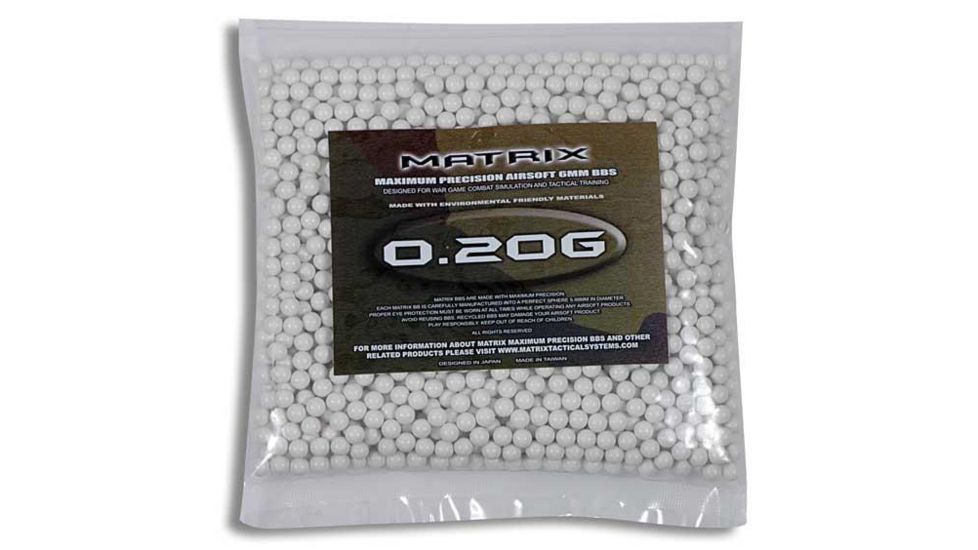 Matrix Match Grade 6mm Airsoft BBs, .20g, 2000rd, White, Small, BB-20X20-M