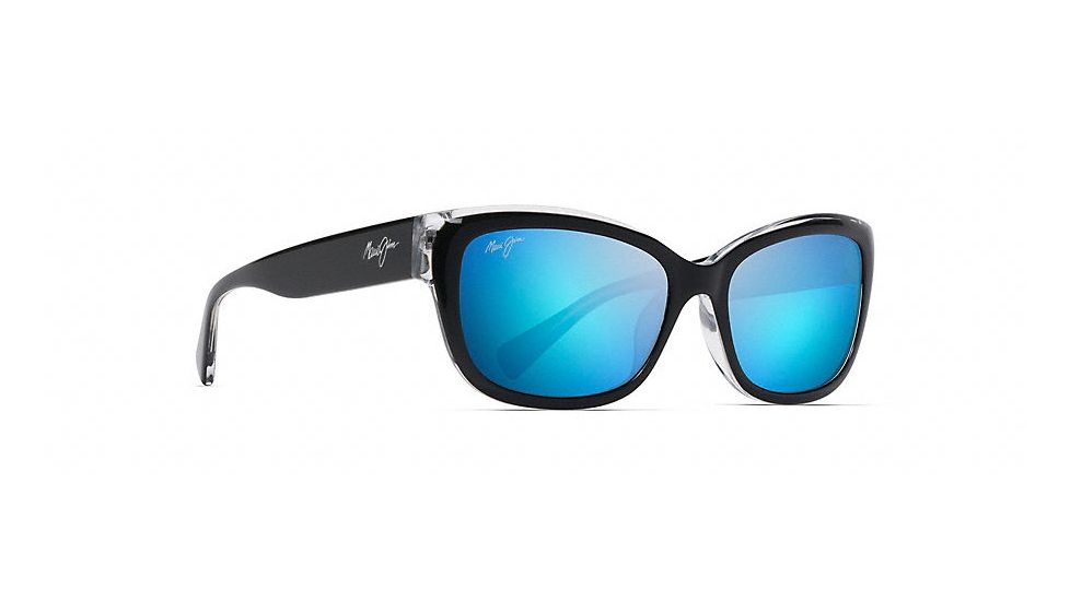 Maui Jim Plumeria Polarized Cat Eye  Sunglasses,Black with Crystal,Blue Hawaii Lens B768-02K