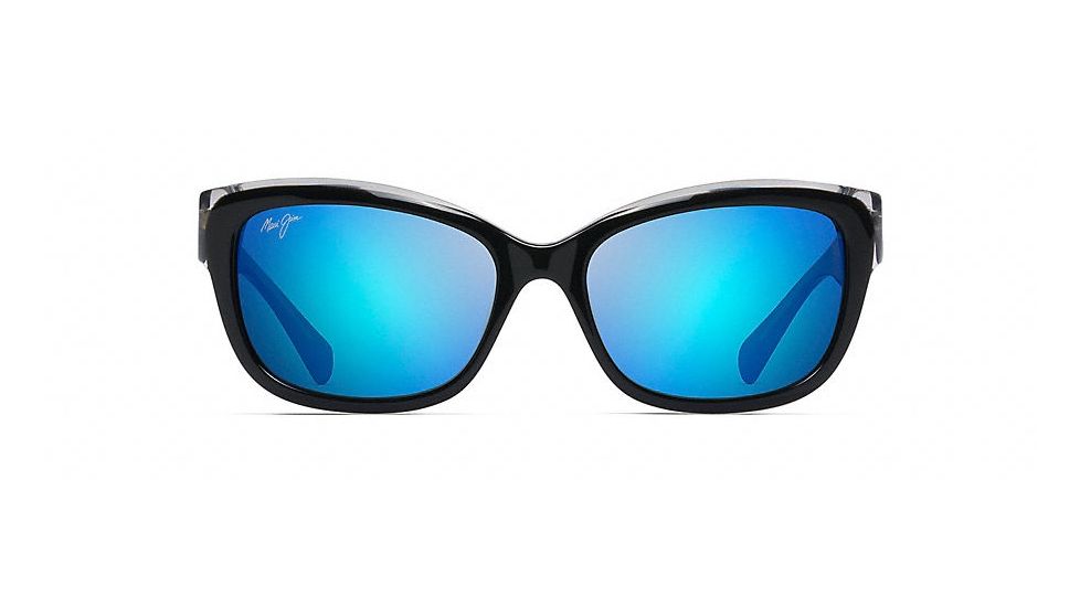 Maui Jim Plumeria Polarized Cat Eye  Sunglasses,Black with Crystal,Blue Hawaii Lens B768-02K