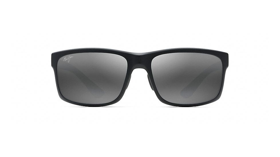 Maui Jim Pokowai Arch Polarized Rectangular  Sunglasses,Black Matte,Neutral Grey Lens 439-2M