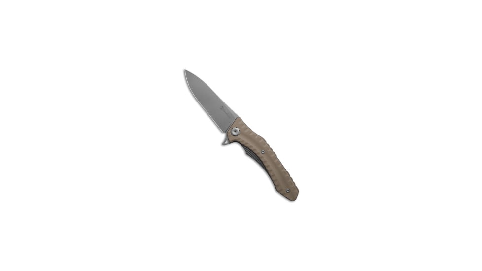 Maxace Knives Maxace Knives Zealot 2 Liner Lock Knife Sculpted Tan G-10 3.9" Stonewash, Tan, Bohler K110, adult, BHQ-213419