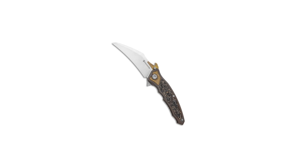 Maxace Maxace Red Queen III Frame Lock Flipper Knife Carbon Fiber/Titanium 4" Satin, Bronze, Bohler M390, adult, BHQ-135857