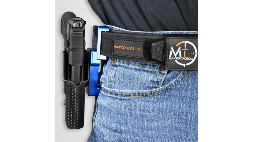 Maxtor Tactical Alloy Competition OWB Holster w/ Align Tactical Thumb Rest, H&amp;K VP9L, Right, Carbon Fiber/Blue, ACHBLU-VP9LREST-CF