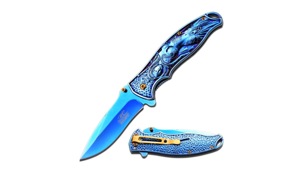 MC Masters Collection Folding Blade, 3.5in, Stainless Steel Blade, Blue Titanium Coated Stainless Steel Handle MC-A019BL