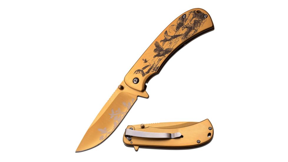 MC Masters Collection Folding Blade, 3.5in, Stainless Steel Blade, Gold Titanium Coated Handle MC-A038GD