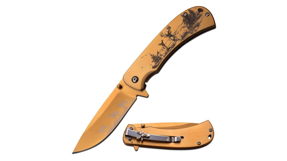 MC Masters Collection Folding Blade, 3.5in, Stainless Steel Blade, Gold Titanium Coated Stainless Steel Handle MC-A040GD