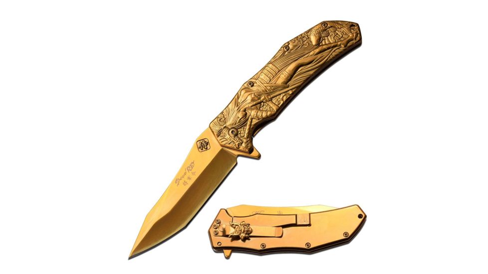 MC Masters Collection Folding Blade, 4.75in, Stainless Steel Blade, Sculpted Art Stainless Steel Handle MC-A035GD