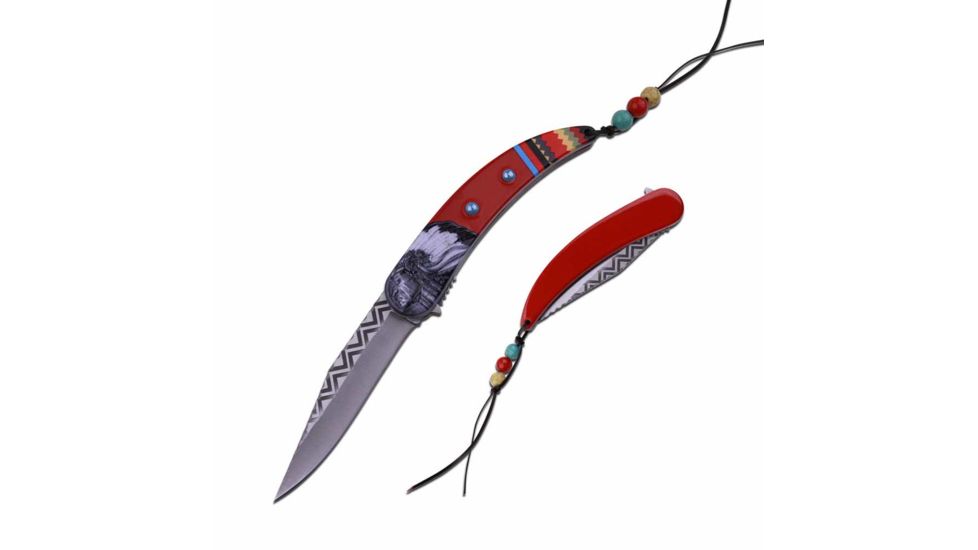 MC Masters Collection MC-A046RD Spring Assisted Knife, 3.75in, 3CR13 Stainless Steel, Long Clip, Steel Blade, Stainless Steel Handle, Red, MC-A046RD