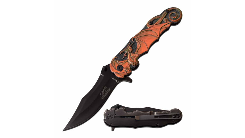 MC Masters Collection MC-A050YL Spring Assisted Knife, 3.5in, 3CR13 Stainless Steel, Clip Point, Black Blade, Aluminum Handle, Yellow, MC-A050YL