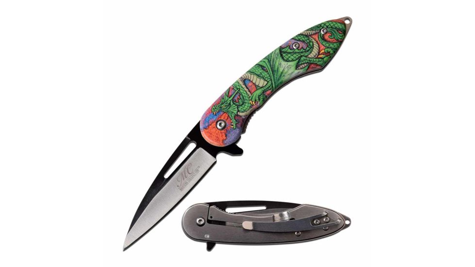 MC Masters Collection MC-A051GN Spring Assisted Knife, 3in, 3CR13 Stainless Steel, Straight Edge, Steel/Black Blade, Aluminum Handle, Green, MC-A051GN