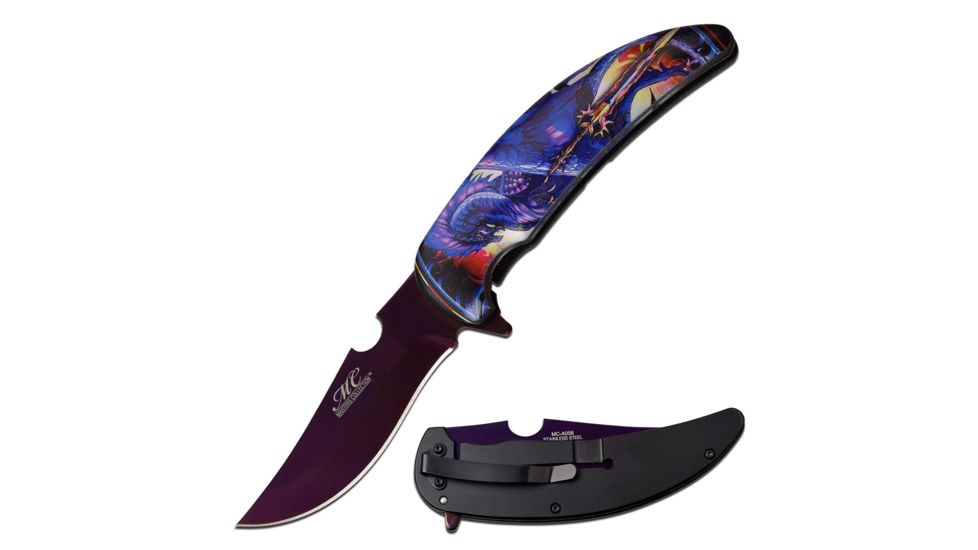 MC Masters Collection Spring Assisted Folding Knive, 4in Blade, 3CR13 Steel Blade Knive, Purple, MC-A056CP