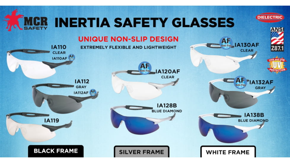 MCR Safety A1 Series Safety Glasses, Anti-Fog Lens, Extremely Flexible Temples, Non-Slip Temples and Soft TPR Nose Piece, Clear Lens/Silver Frame, One Size, IA120AF