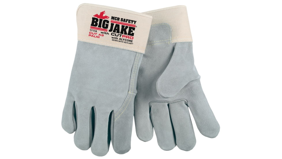 MCR Safety Big Jake with Alycore Cut and Puncture Resistant Leather Palm Work Gloves, Premium A+ Side Leather, Gray, Large, 1717AL