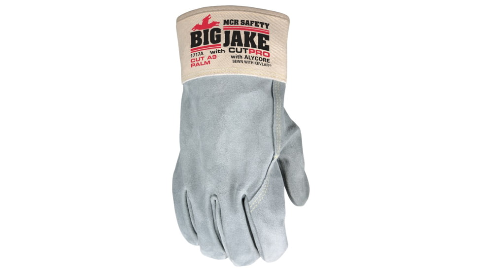 MCR Safety Big Jake with Alycore Cut and Puncture Resistant Leather Palm Work Gloves, Premium A+ Side Leather, Gray, Large, 1717AL