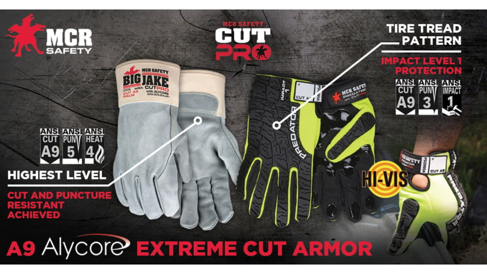 MCR Safety Big Jake with Alycore Cut and Puncture Resistant Leather Palm Work Gloves, Premium A+ Side Leather, Gray, Large, 1717AL