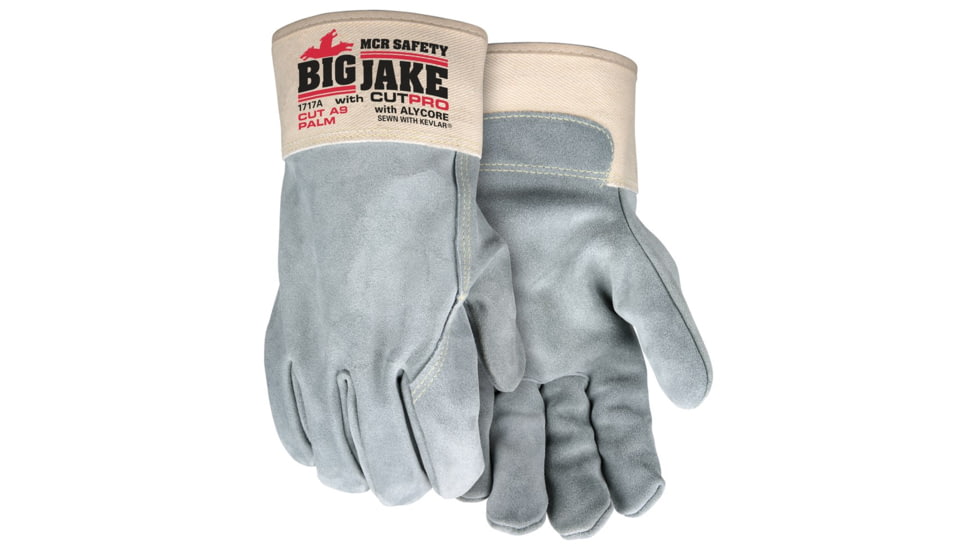 MCR Safety Big Jake with Alycore Cut and Puncture Resistant Leather Palm Work Gloves, Premium A+ Side Leather, Gray, Large, 1717AL