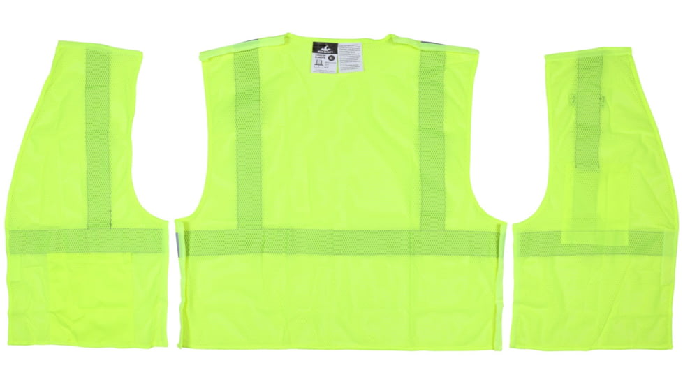 MCR Safety CL2MLPFRM Hi Vis Reflective Safety Vest, ANSI Type R Class 2, Mesh with 2in Silver Stripes, Breakaway Design with Hook and Loop Closures, Fluorescent Lime, M, CL2MLPFRM