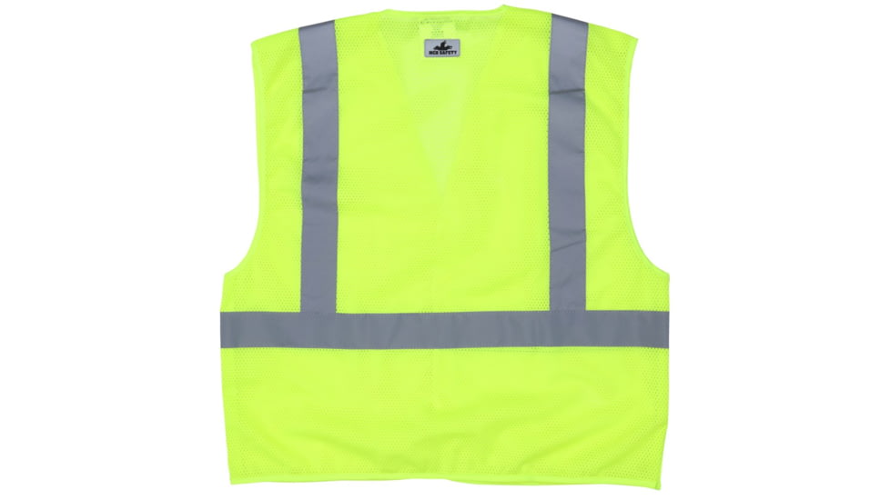 MCR Safety CL2MLM Hi Vis Reflective Safety Vest, ANSI Type R Class 2, Mesh with 2in Silver Stripes, Breakaway Design with Hook and Loop Closures, Fluorescent Lime, M, CL2MLM