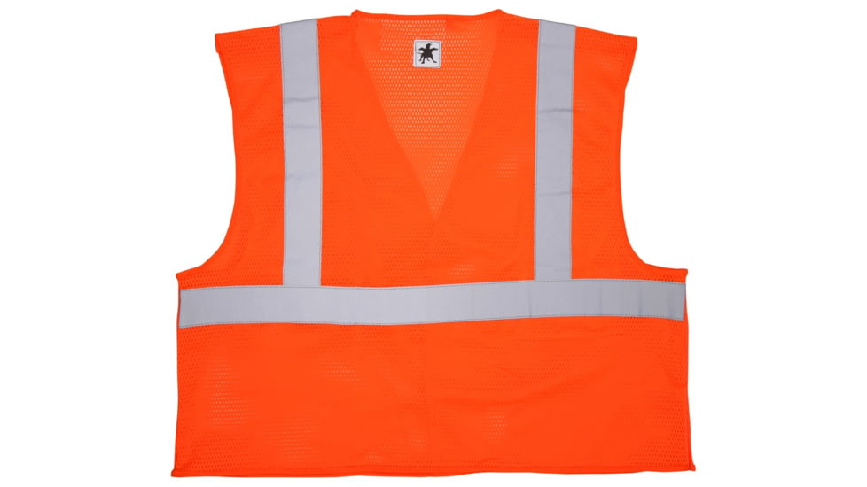 MCR Safety CL2MOPFRM Hi Vis Reflective Safety Vest, ANSI Type R Class 2, Mesh with 2in Silver Stripes, Breakaway Design with Hook and Loop Closures, Fluorescent Orange, M, CL2MOPFRM