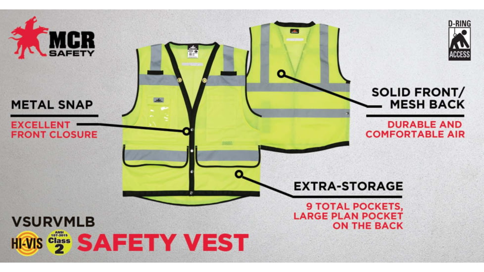 MCR Safety Class 2 Lime Premium Surveyor Safety Ves - VSURVMLBL