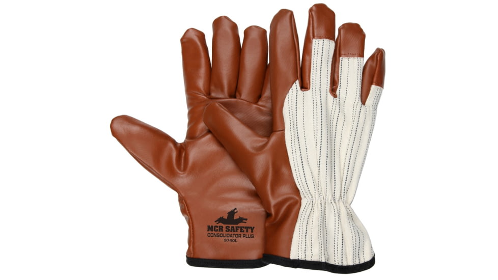 MCR Safety Consolidator Plus Work Gloves, Nitrile Coated Palm, Fingertips and Thumb, Striped Canvas Back, Soft Jersey Lining, Burgundy/White, Medium, 9740M