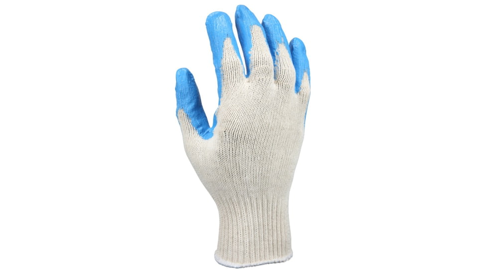 MCR Safety Cotton Polyester Work Gloves, 10 Gauge Natural Cotton Polyester Shell, Latex Coated Palm and Fingertips, Blue/White, Large, 9682L