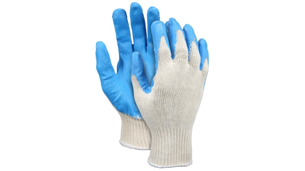 MCR Safety Cotton Polyester Work Gloves, 10 Gauge Natural Cotton Polyester Shell, Latex Coated Palm and Fingertips, Blue/White, Large, 9682L