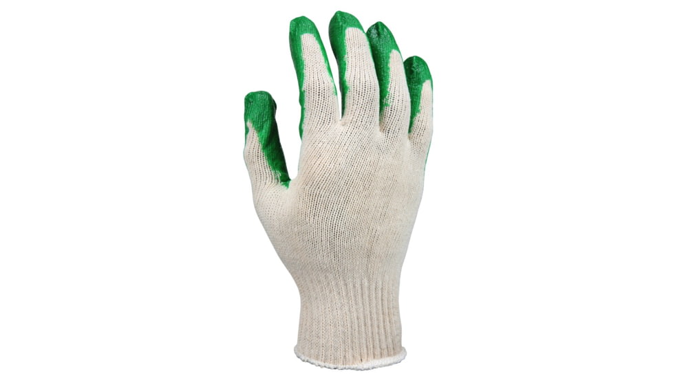 MCR Safety Cotton Polyester Work Gloves, 10 Gauge Natural Cotton Polyester Shell, Latex Coated Palm and Fingertips, Green/Natural, Small, 9681S
