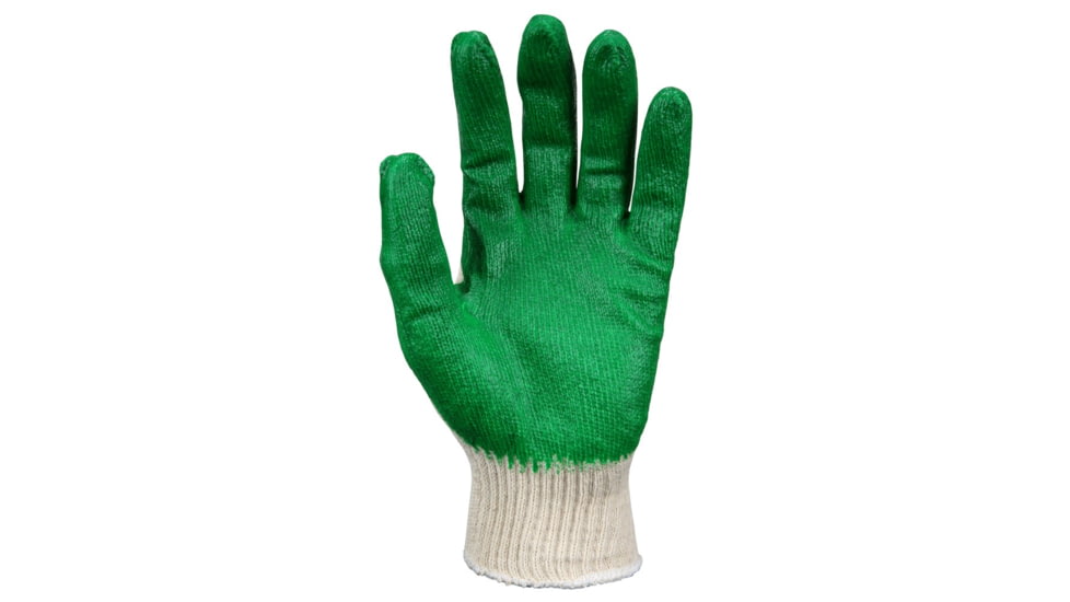 MCR Safety Cotton Polyester Work Gloves, 10 Gauge Natural Cotton Polyester Shell, Latex Coated Palm and Fingertips, Green/Natural, Small, 9681S
