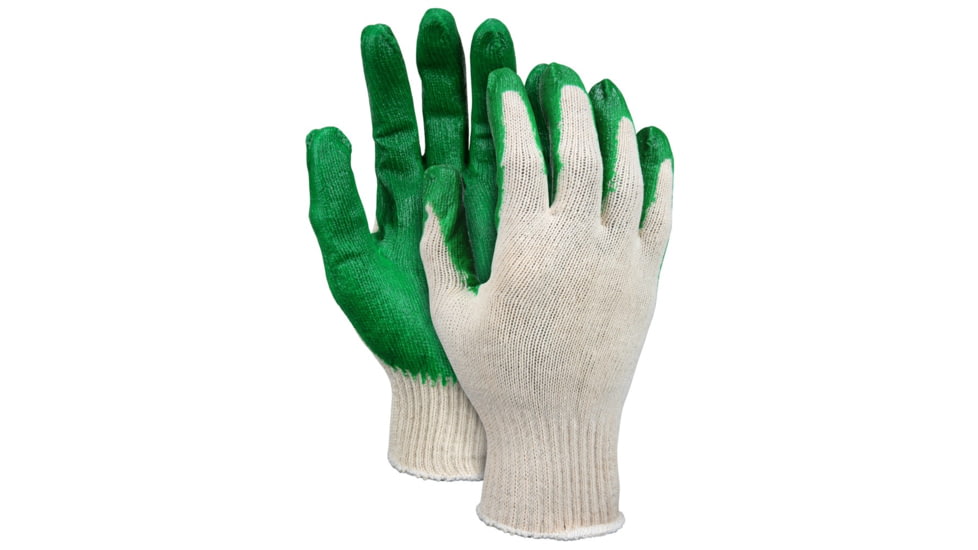 MCR Safety Cotton Polyester Work Gloves, 10 Gauge Natural Cotton Polyester Shell, Latex Coated Palm and Fingertips, Green/Natural, Small, 9681S